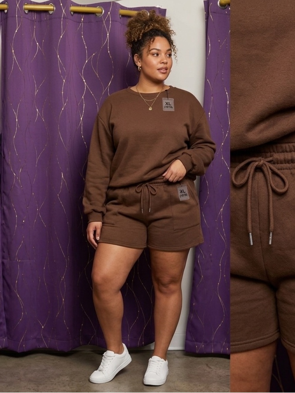 Brown Cozy Sweatshirt & Shorts Lounge Set